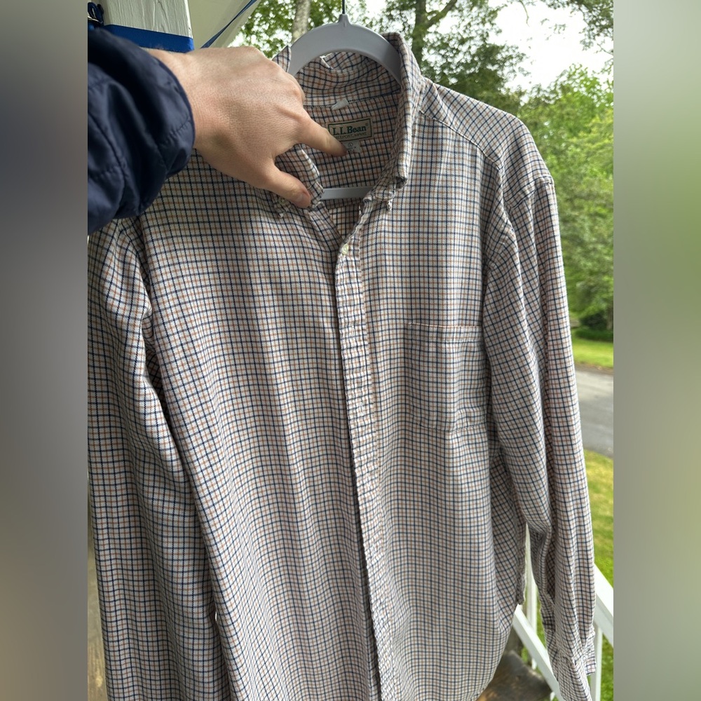 L.L. Bean Blue and White Casual Button Down Shirt